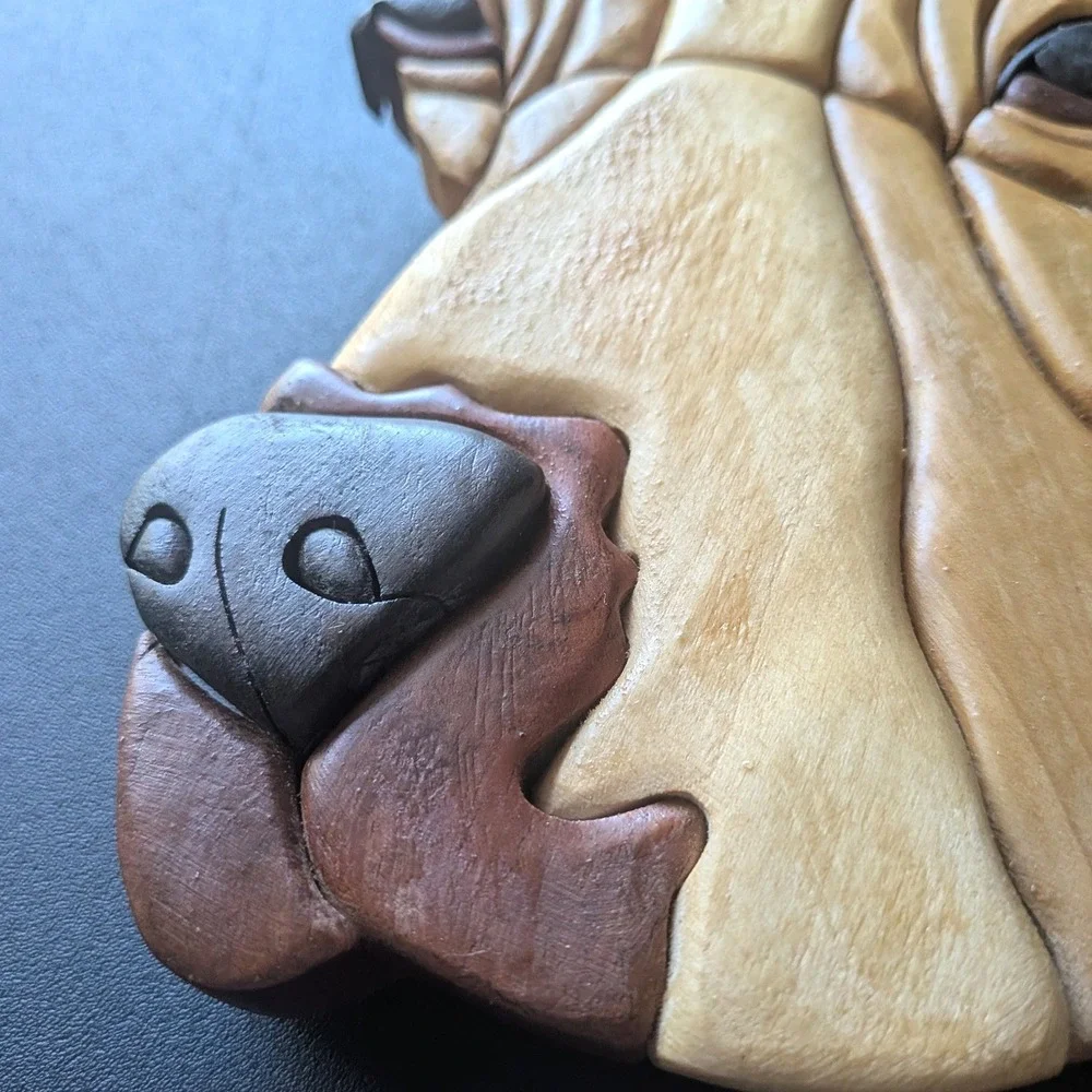 Pit Bull Terrier Intarsia Wood Wall Art Handmade 3D Dog Portrait Plaque 10